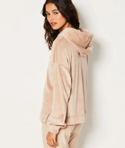 Etam Velvet Pyjama Sweatshirt with Hood TAUPE Store