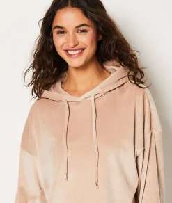 Etam Velvet Pyjama Sweatshirt with Hood TAUPE Store