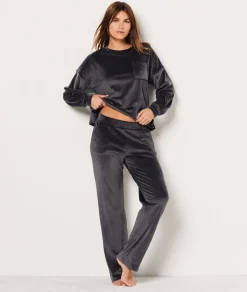 Etam Velvet Pyjama Trousers ANTHRACITE Flash Sale
