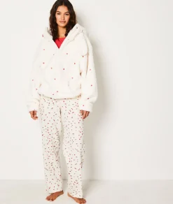 Etam Veste à capuche polaire à cœurs ECRU Hot