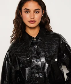 Etam Veste boutonnée en simili cuir NOIR Clearance