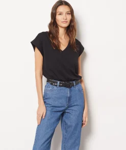 Etam V-neck T-shirt 100% Organic Cotton BLACK Discount