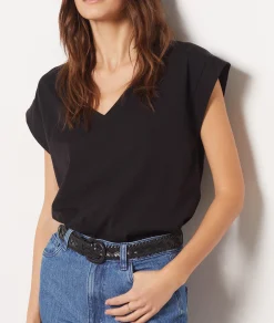 Etam V-neck T-shirt 100% Organic Cotton BLACK Discount