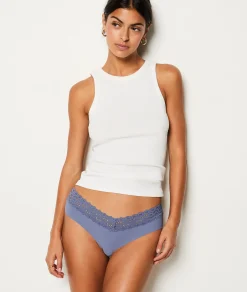 Etam V-shape Hipster in Microfiber and Lace DENIMJEANS Flash Sale