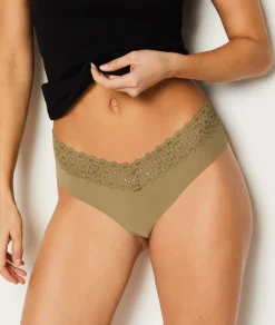 Etam V-shape Microfiber and Lace Hipster KHAKI Store