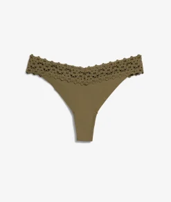 Etam V-shape Tanga in Microfiber and Lace KHAKI Outlet