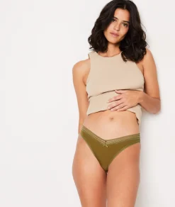 Etam V-shape Tanga with Lace Details GREEN New