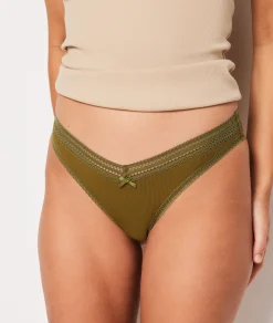 Etam V-shape Tanga with Lace Details GREEN New