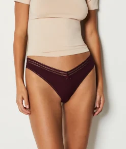 Etam V-shape Tanga with Lace Details GARNETBORDEAUX Hot