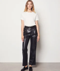 Etam Wide Cut Faux Leather Trousers BLACK Sale