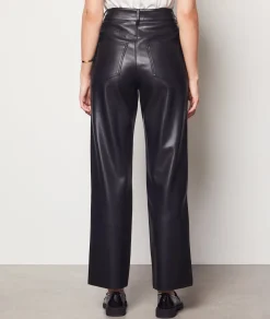 Etam Wide Cut Faux Leather Trousers BLACK Sale
