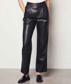 Etam Wide Cut Faux Leather Trousers BLACK Sale
