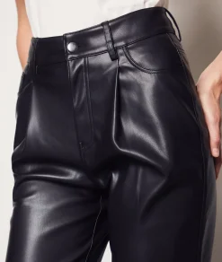Etam Wide Cut Faux Leather Trousers BLACK Sale