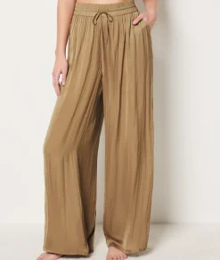 Etam Wide Cut Satin Trousers GREEN Flash Sale