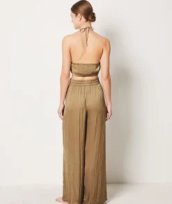 Etam Wide Cut Satin Trousers GREEN Flash Sale