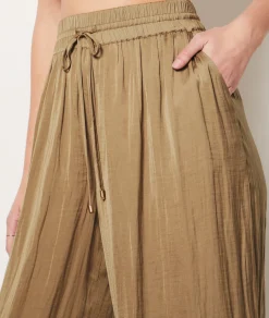 Etam Wide Cut Satin Trousers GREEN Flash Sale