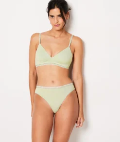 Etam Wireless Lightly Lined Bra in Cotton CLAY Cheap