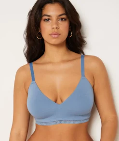 Etam Wireless Lightly Lined Bra in Cotton DENIMJEANS Flash Sale