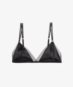 Etam Wireless Triangle Bra in Silk with Tulle Details BLACK Store