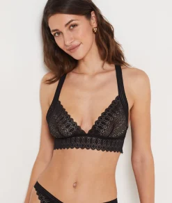 Etam Wireless Triangle Bra in Lace BLACK Online